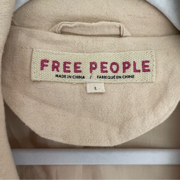 Free People "Olivia" Double Breasted Linen Blend Pebble/Sand Blazer - Picture 12 of 17